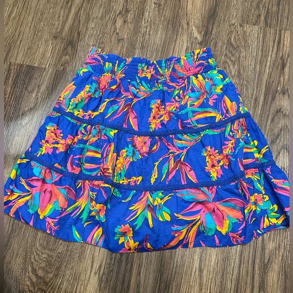 J Crew Factory Smocked Tiered Mini Skirt, Blue and Pink, Size S - Picture 3 of 5